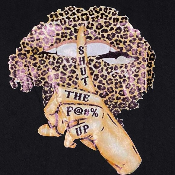 Edgy Street Casual Leopard Lips Soft Black Graphic Short Sleeve Statement Tee - Picture 5 of 6